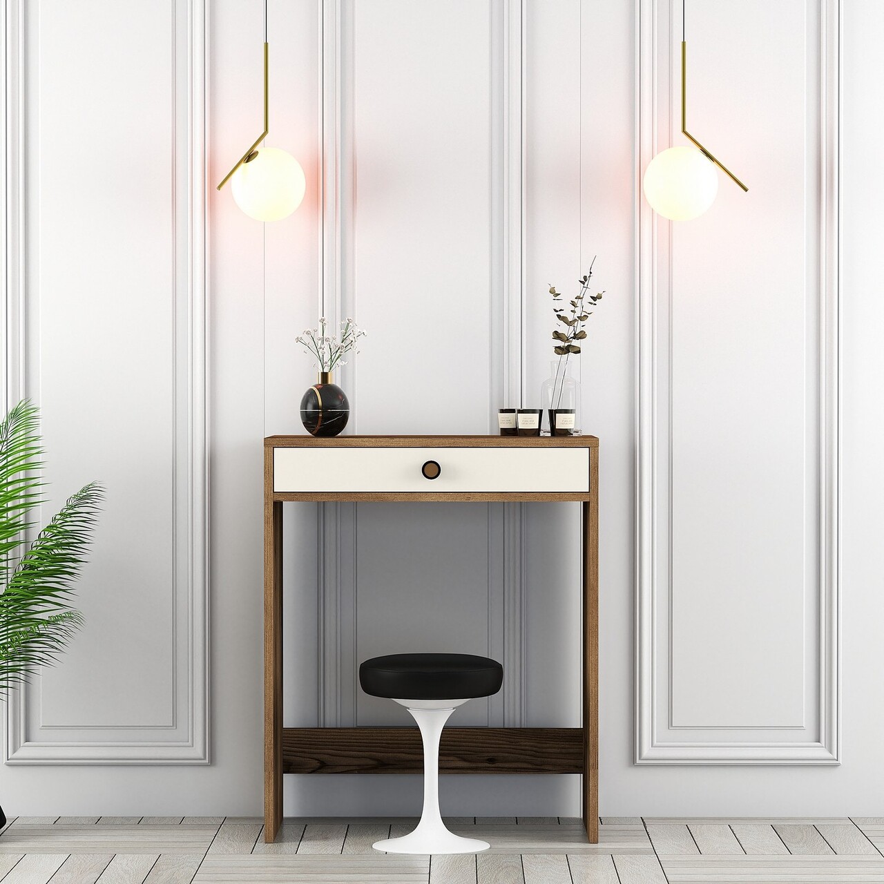 Masa de machiaj, Hanah Home, Lizbon, 70x40x84.7 cm, Maro/Crem - imagine 7